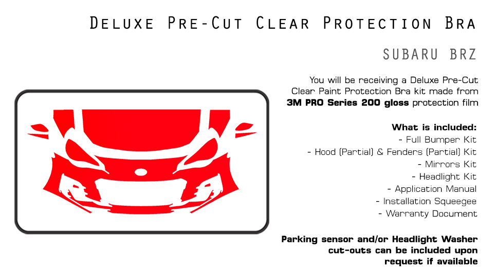 Paint Protection Film Kit Deluxe PreCut Clear Bra Subaru XV Crosstrek 2013-2015